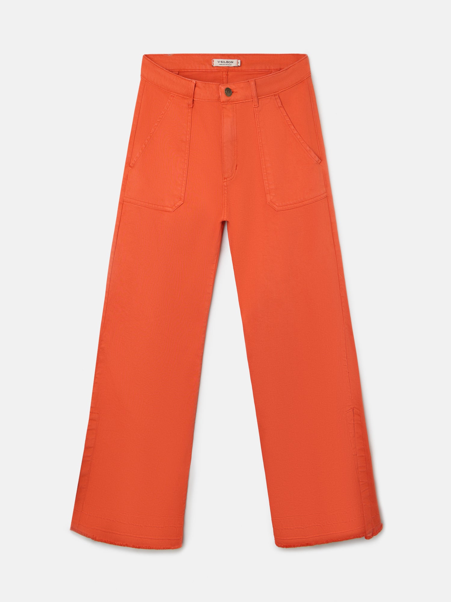 Pantalon denim culotte bolsillos naranja