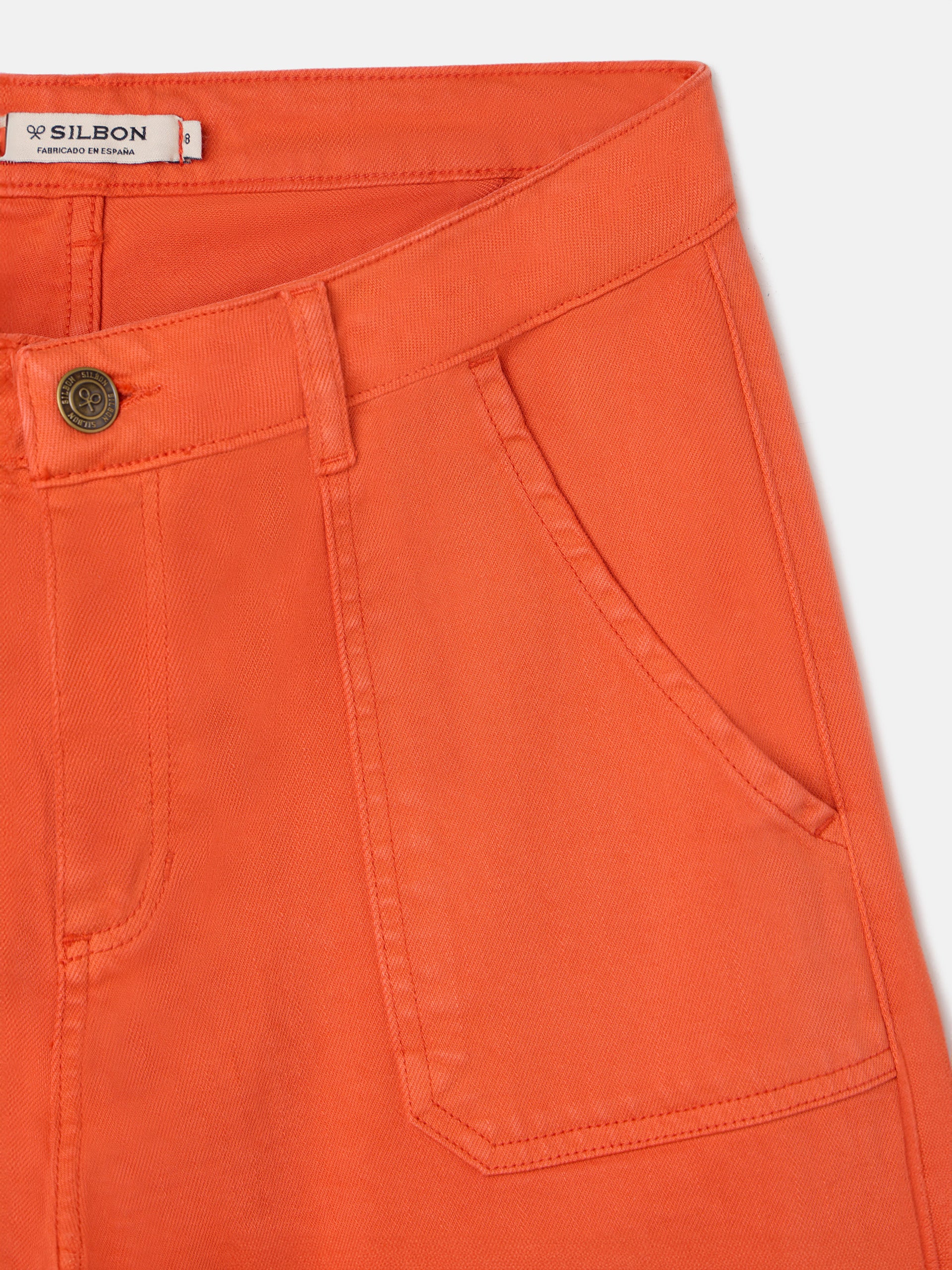 Pantalon denim culotte bolsillos naranja