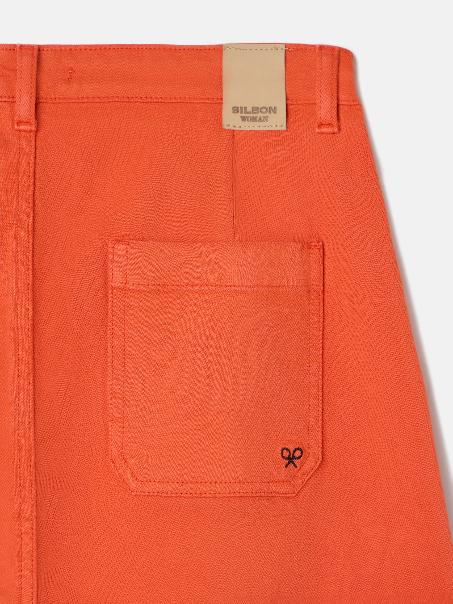 Pantalon denim culotte bolsillos naranja