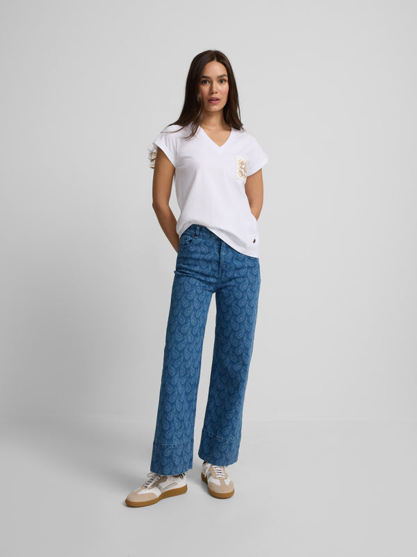 Pantalon denim estampado cachemir