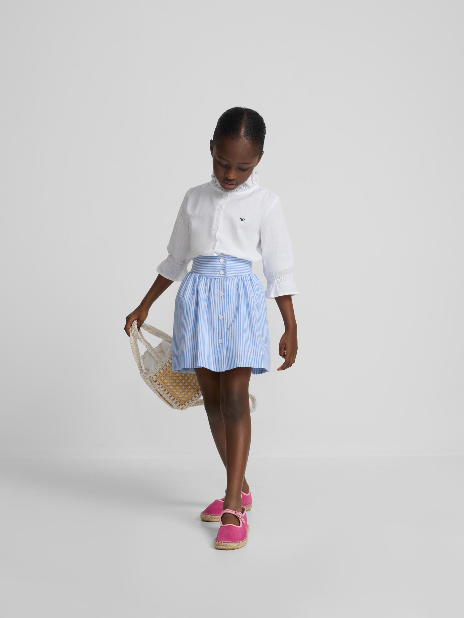 Light blue striped mini girl skirt