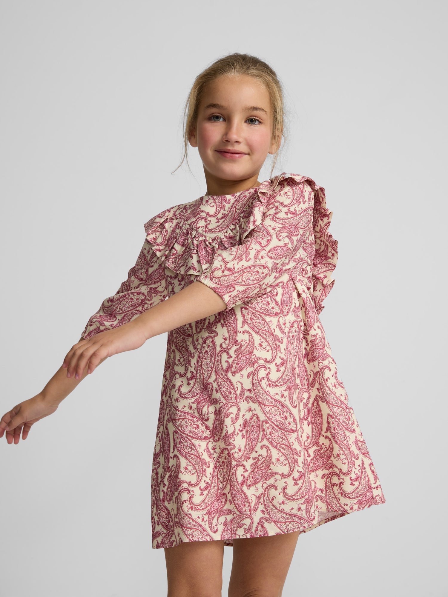 Girl dress with pink paisley print flounce