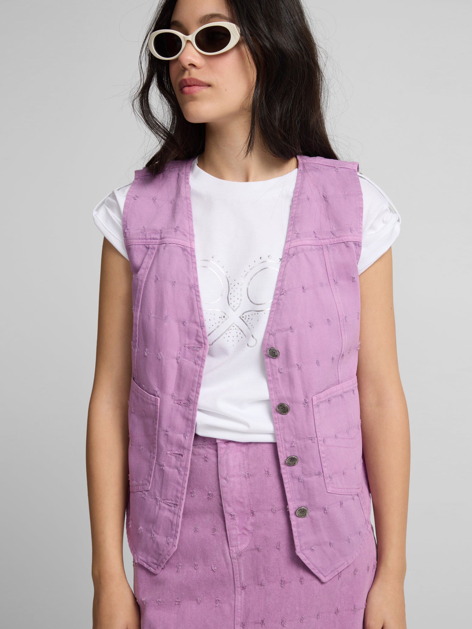 Purple openwork denim vest