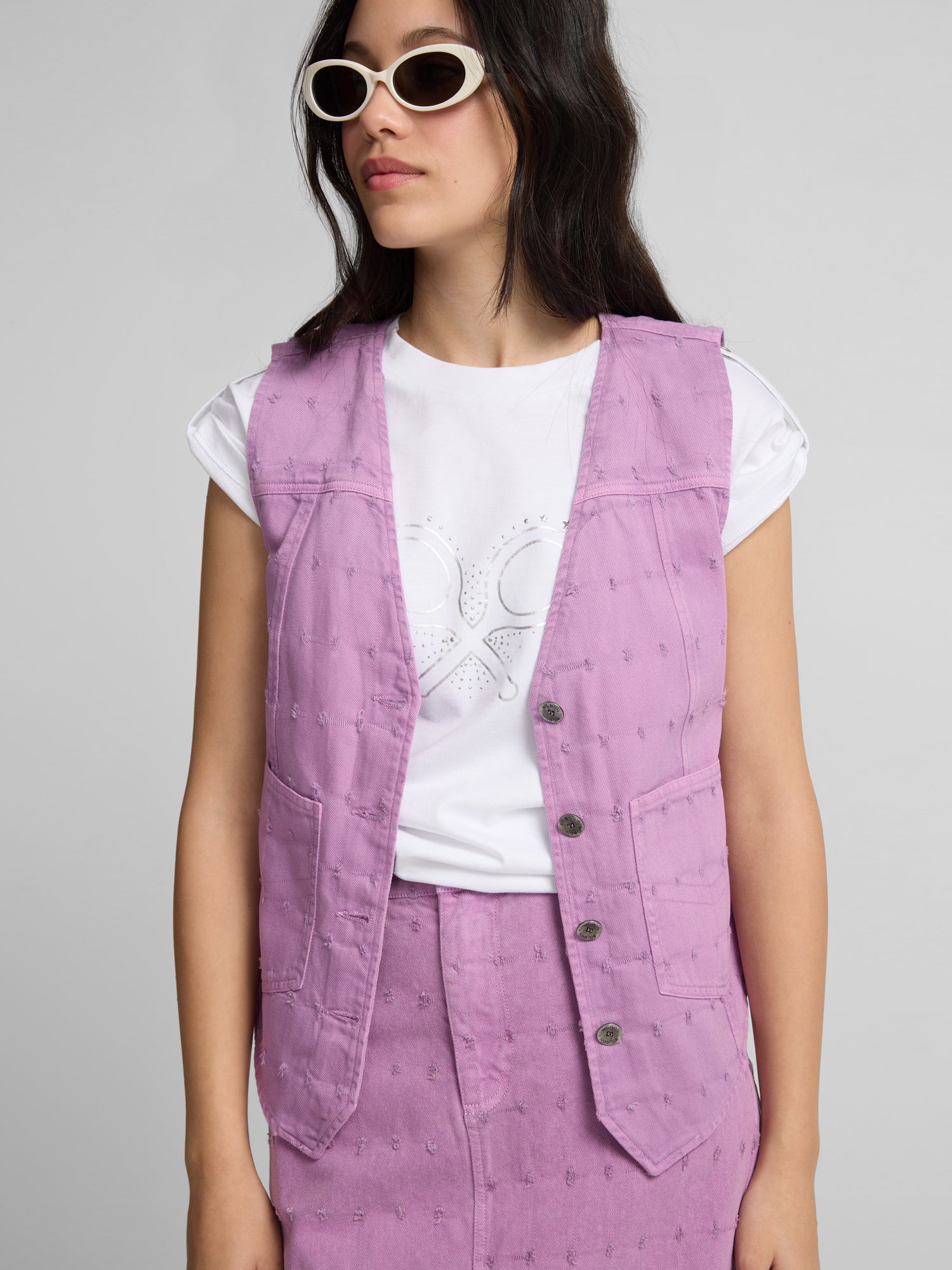 Gilet en jean ajouré violet