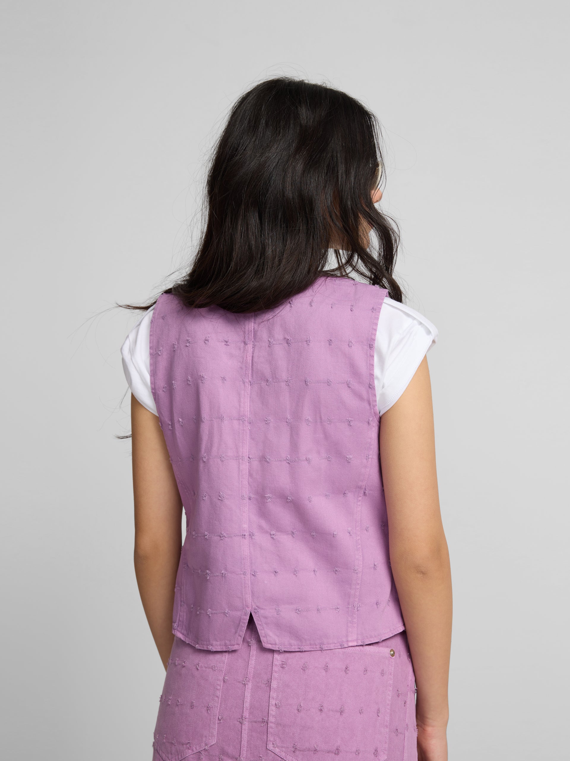 Purple openwork denim vest