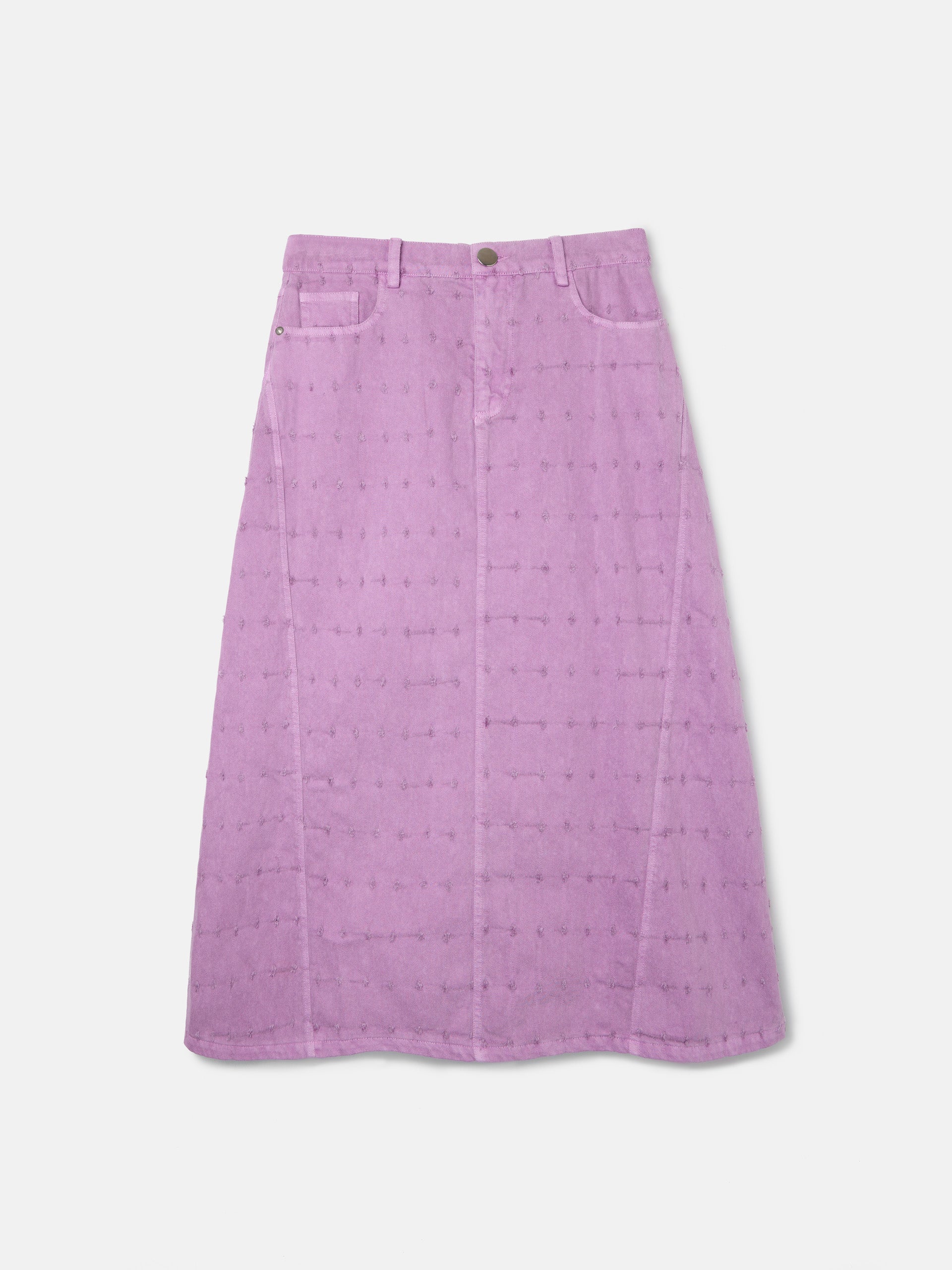 Purple openwork denim skirt