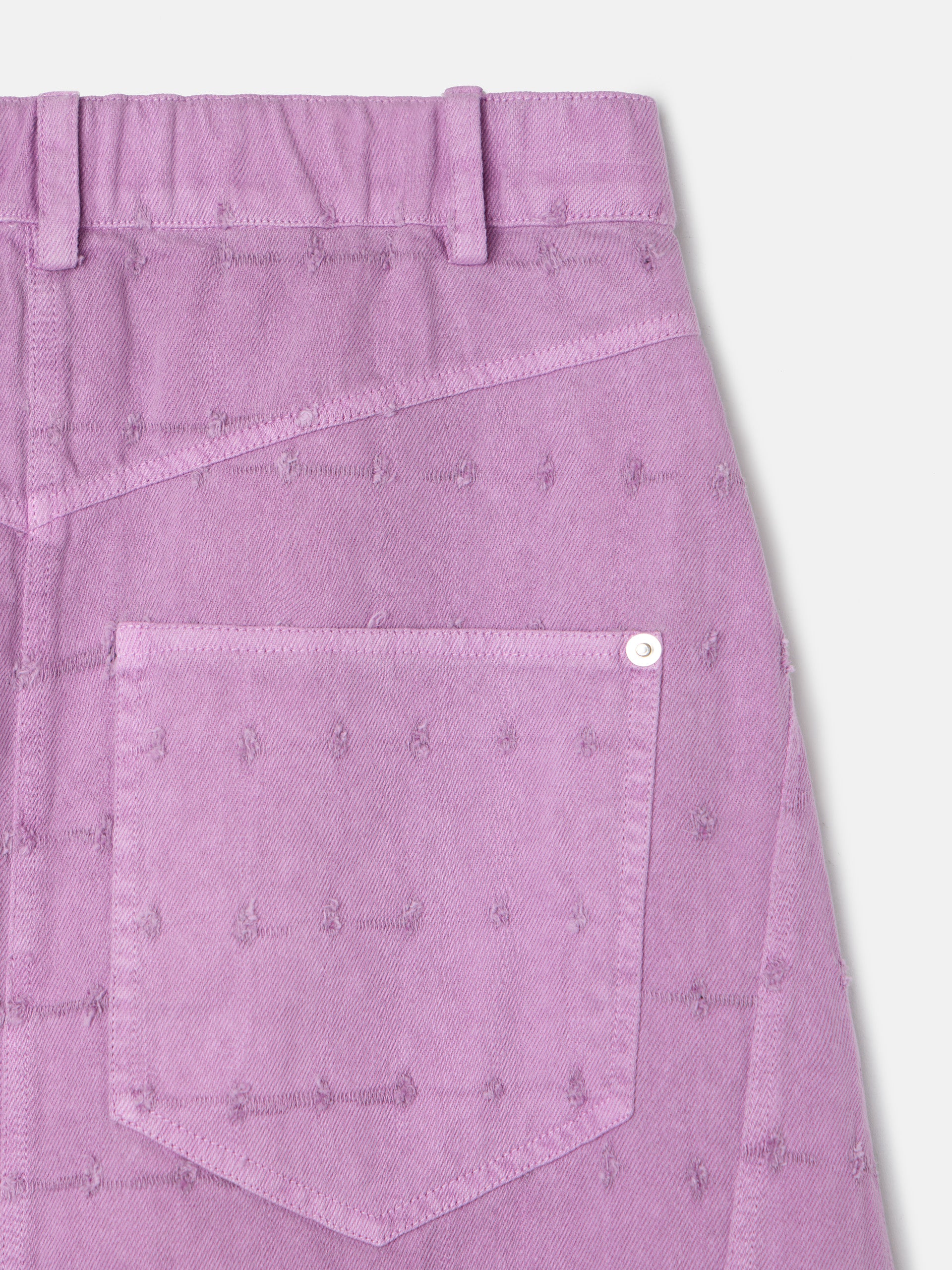 Purple openwork denim skirt