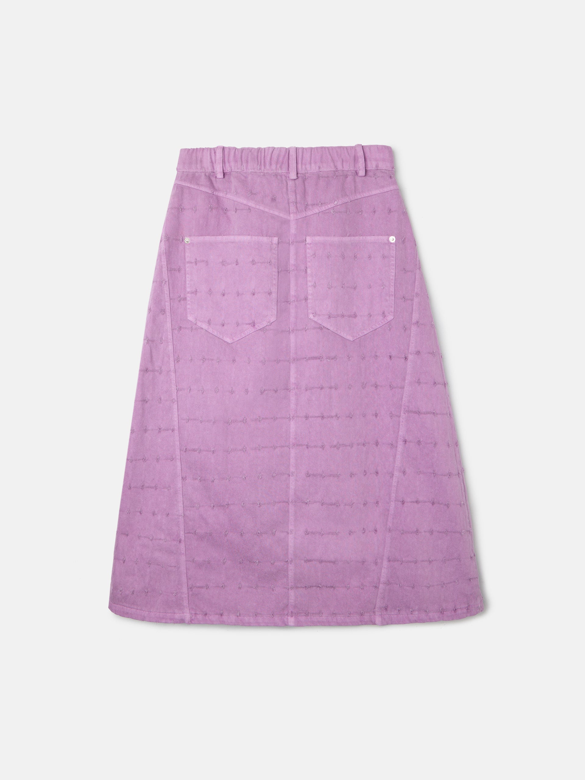 Purple openwork denim skirt