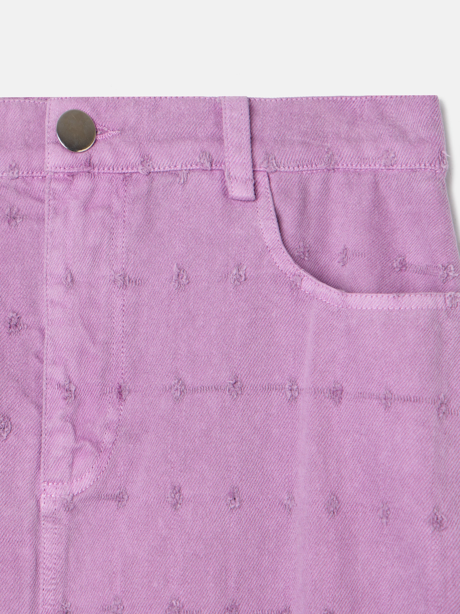 Purple openwork denim skirt