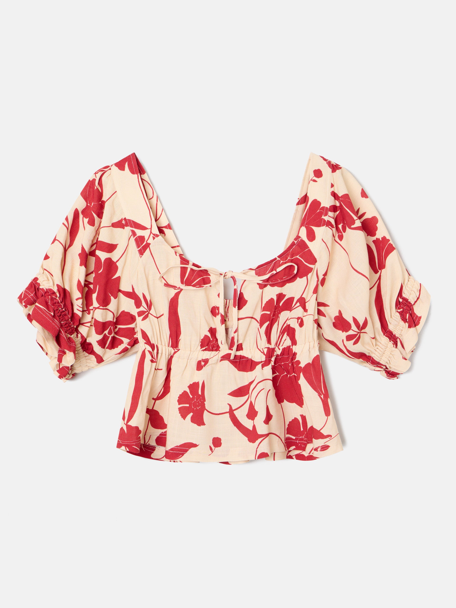 Blusa fruncida estampado flores rojas