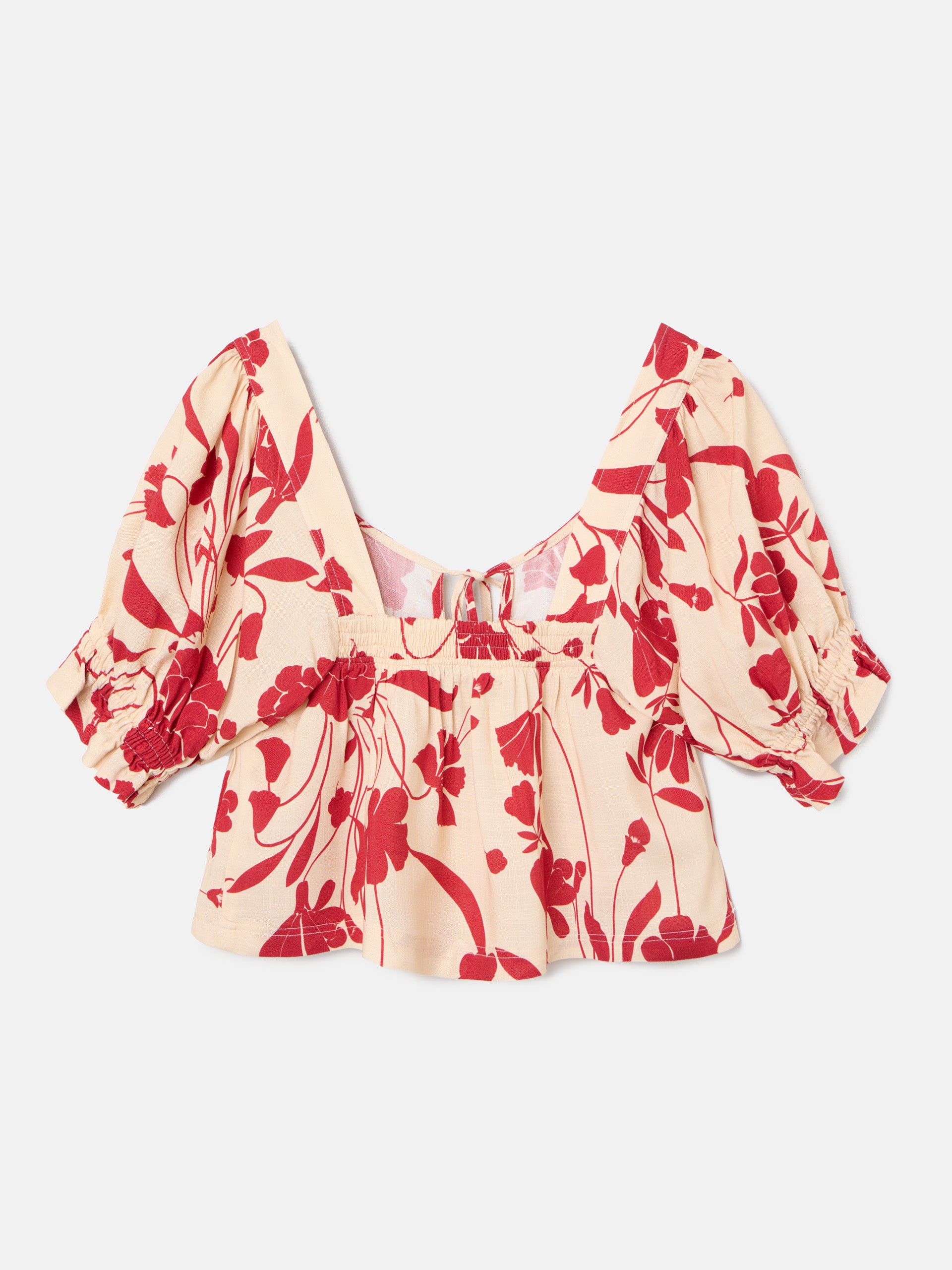 Blusa fruncida estampado flores rojas