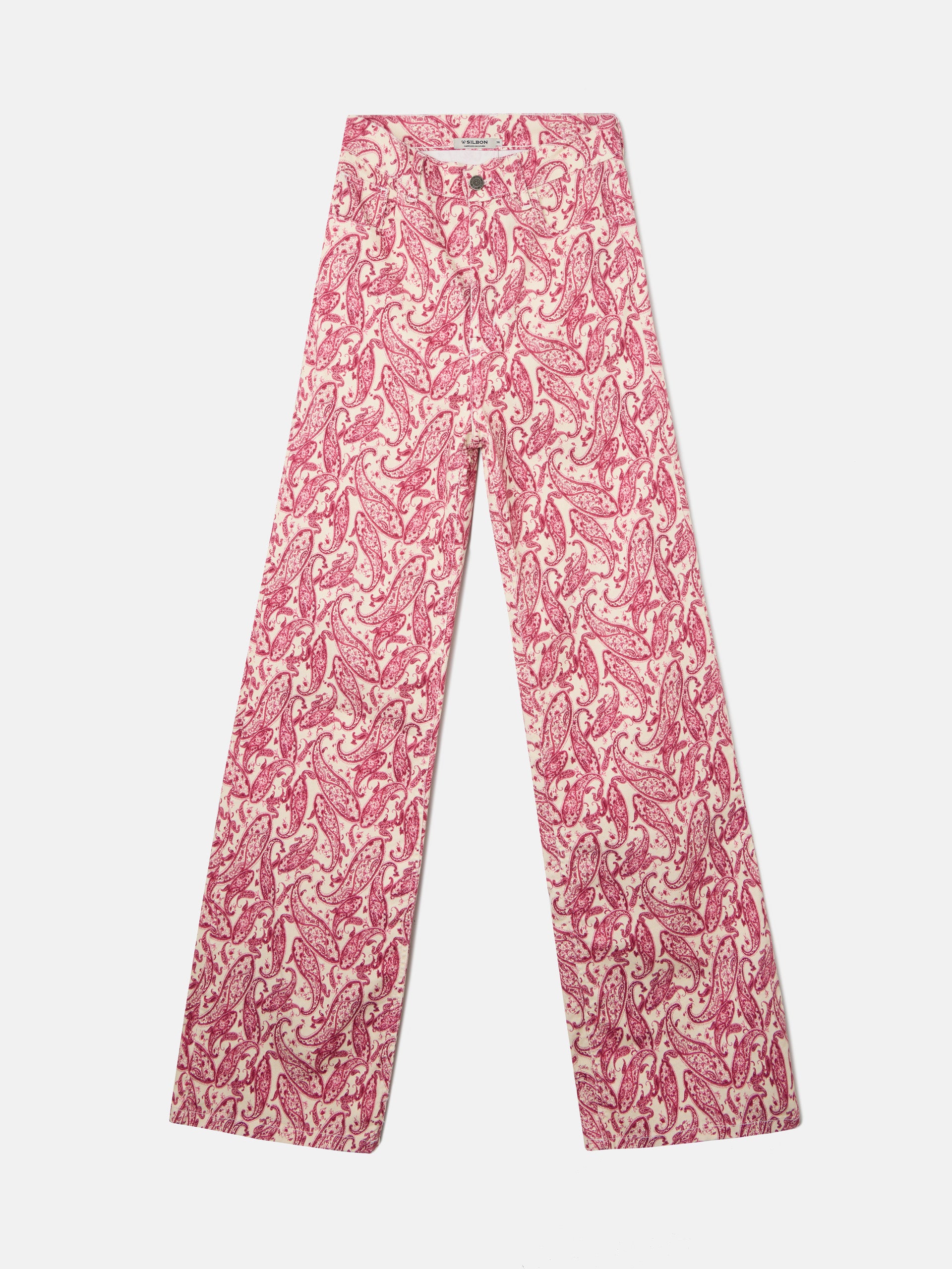 Pantalon demin estampado cachemir rosa