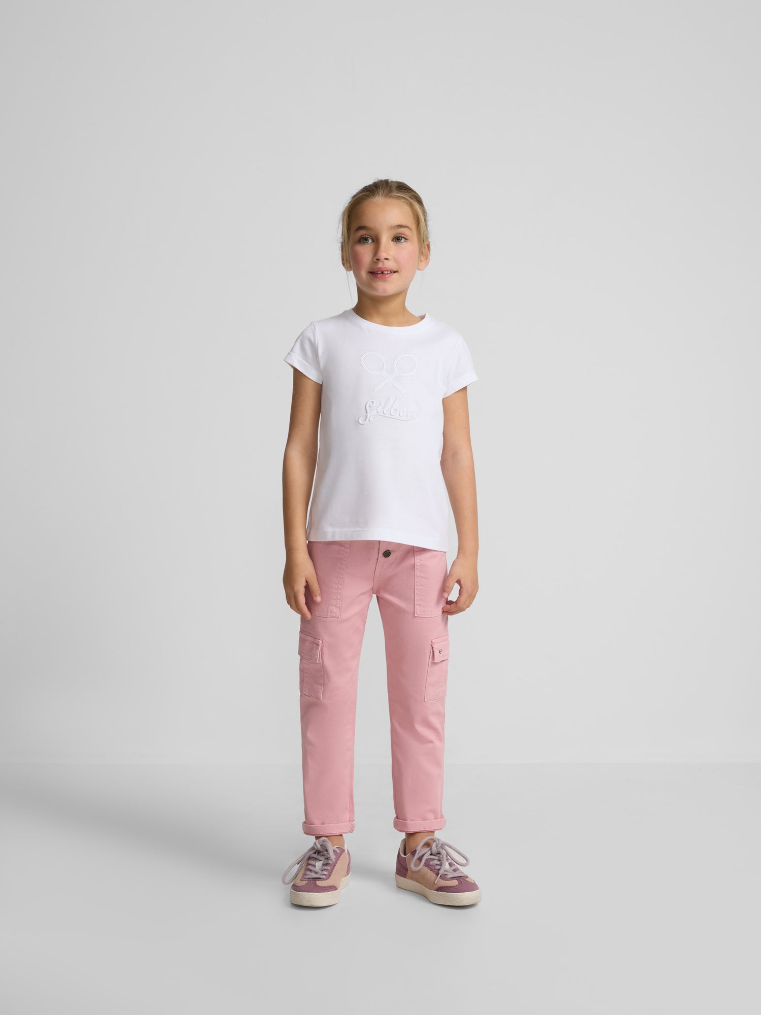 Girl's pink cargo denim pants