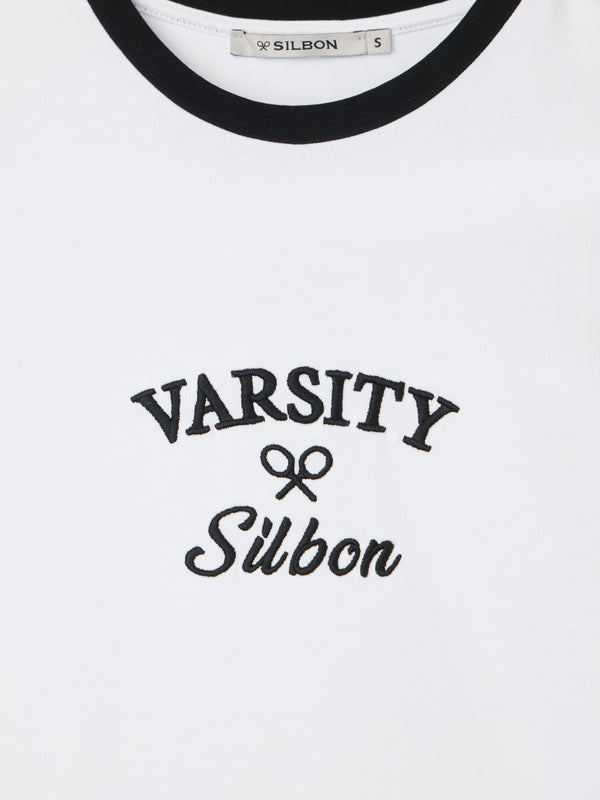 Camiseta woman varsity blanca