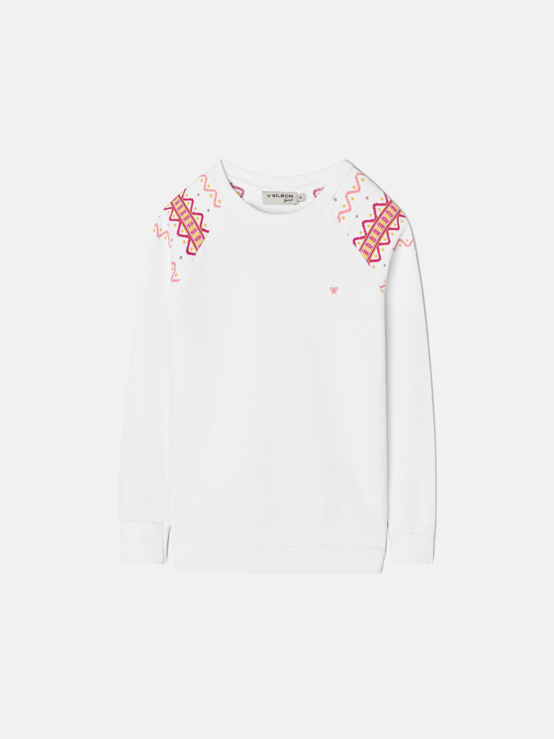 Sudadera girl silbon bordado hombros blanca