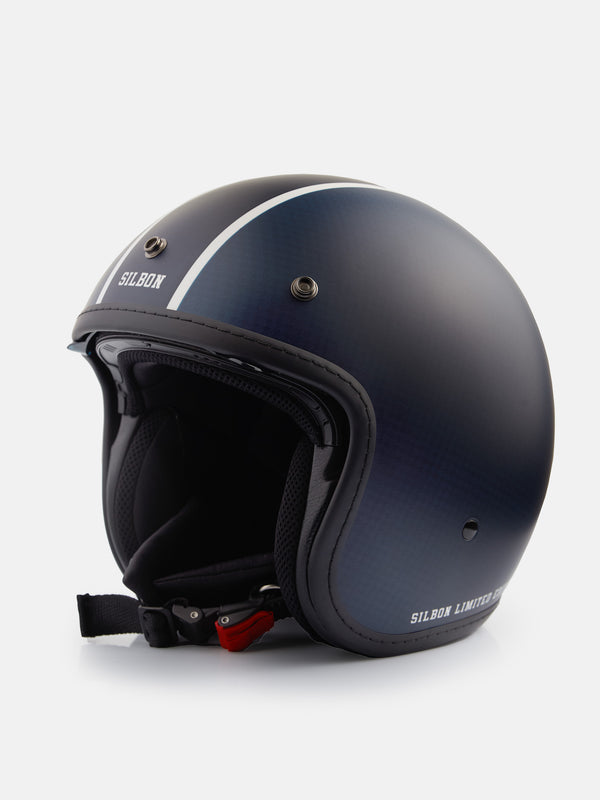 Casco moto raqueta trasera azul marino