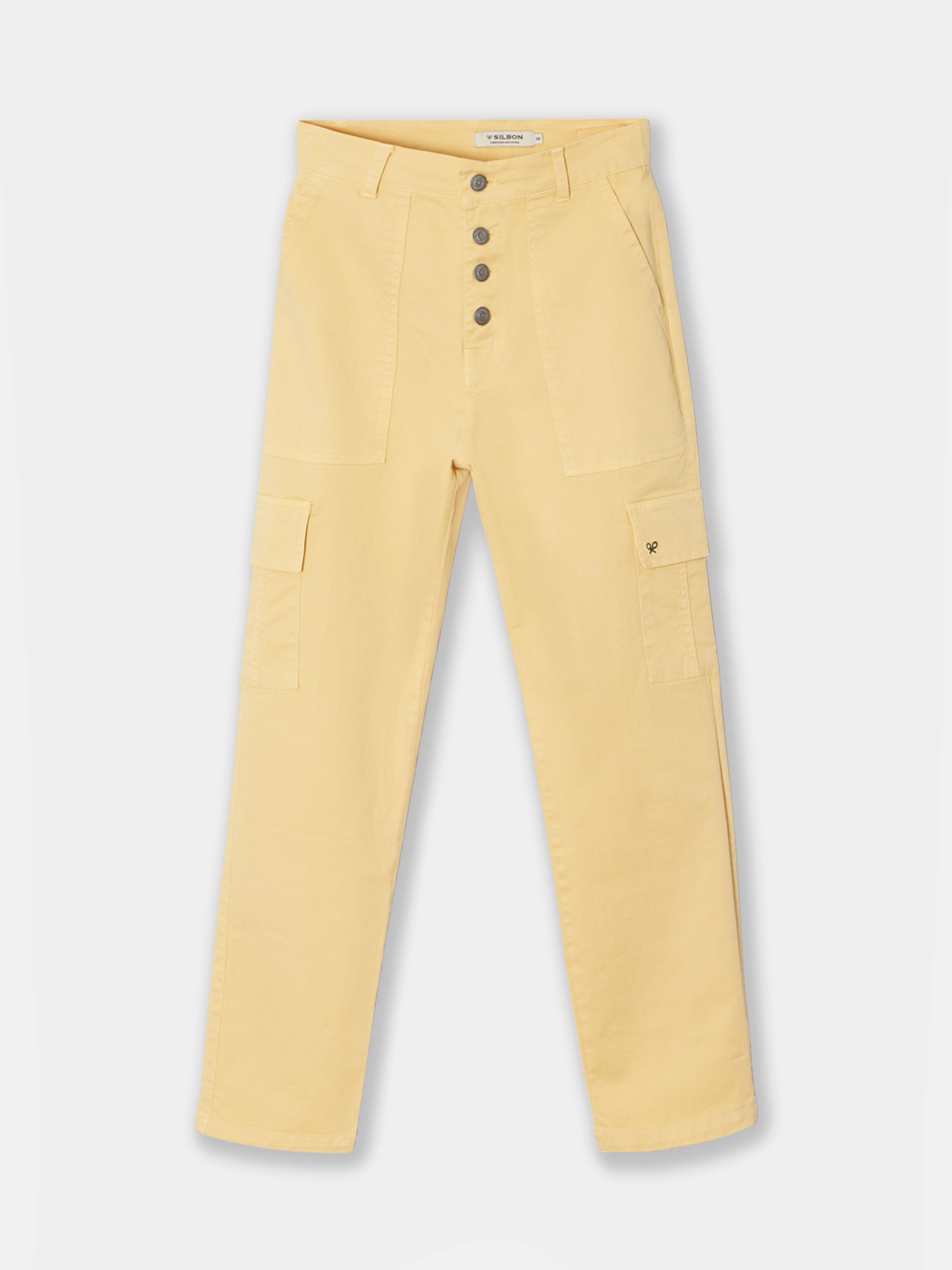 Pantalon femme cargo jaune en jean