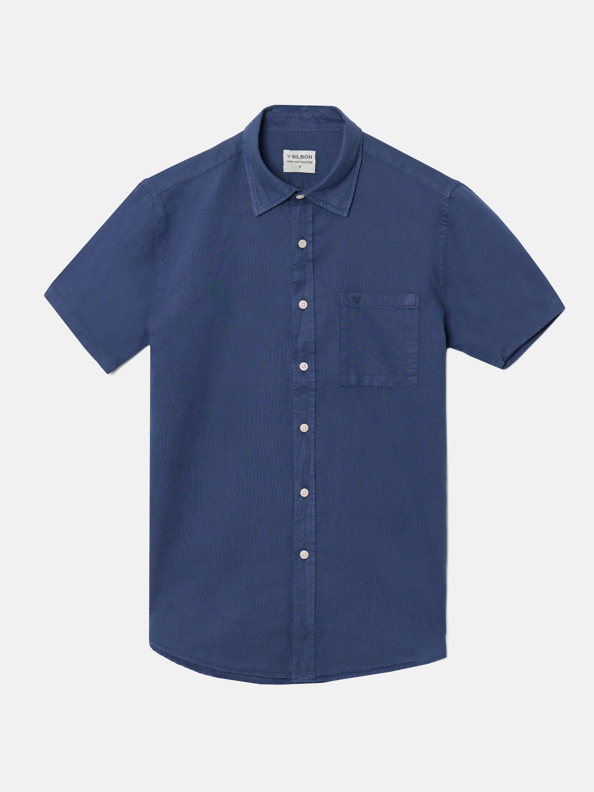 Camisa sport lino manga corta azul marino