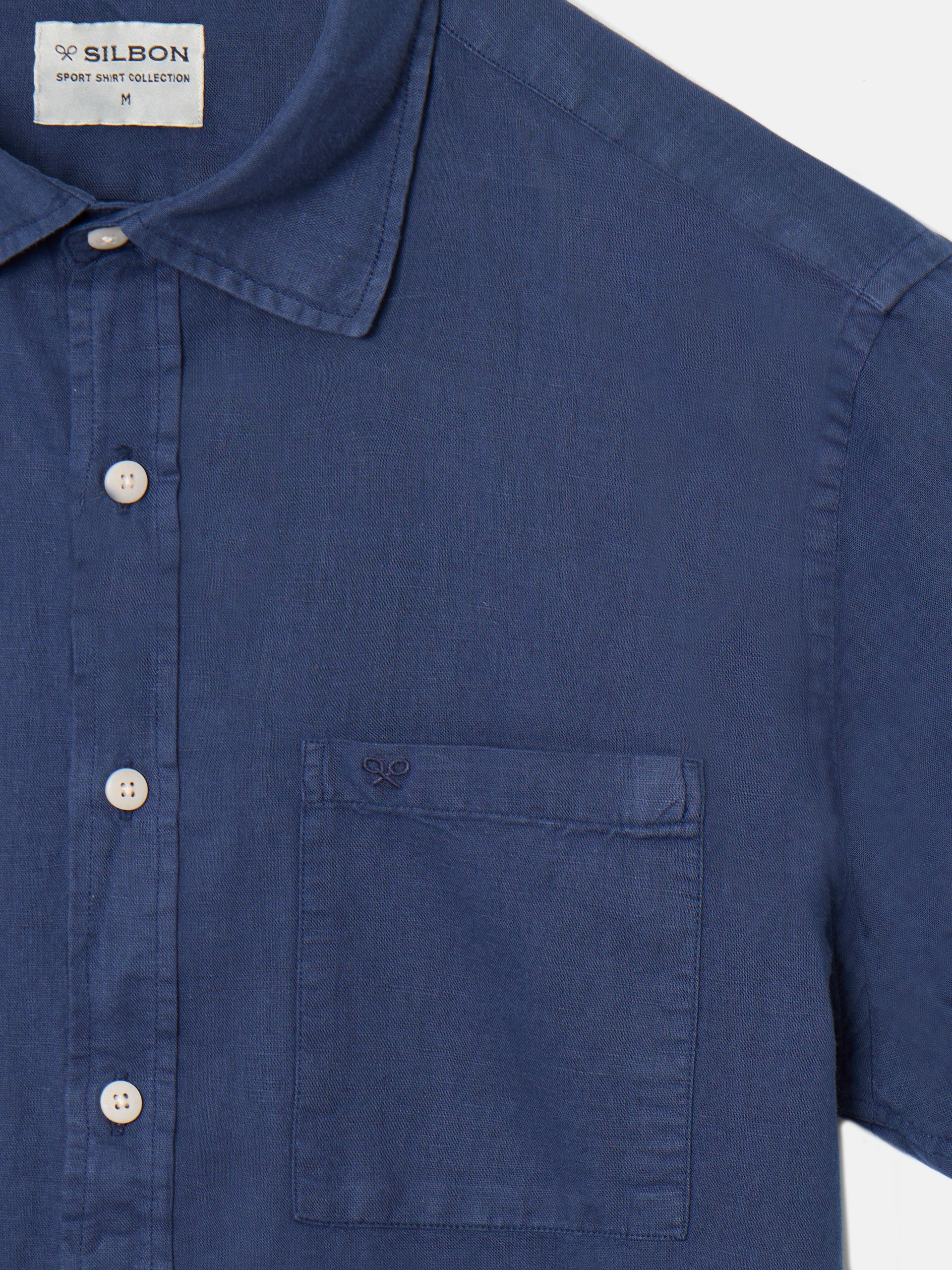 Camisa sport lino manga corta azul marino