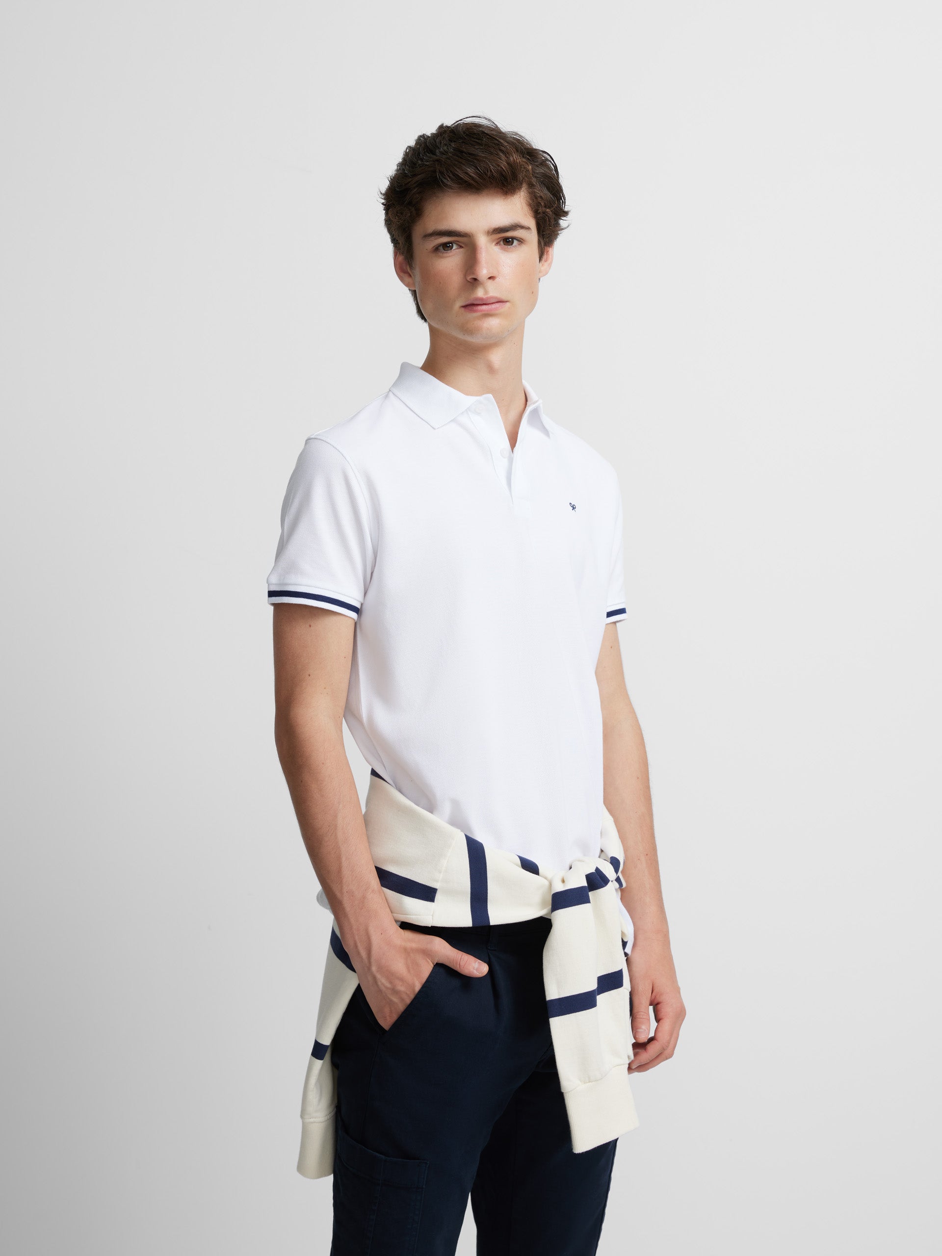 Polo mangas rayas blanco