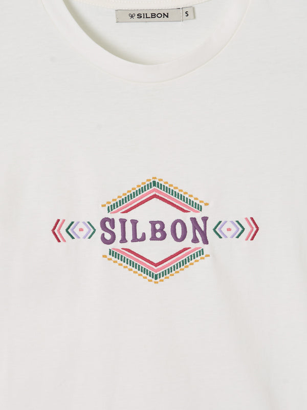 Camiseta woman bordado silbon etnico blanca