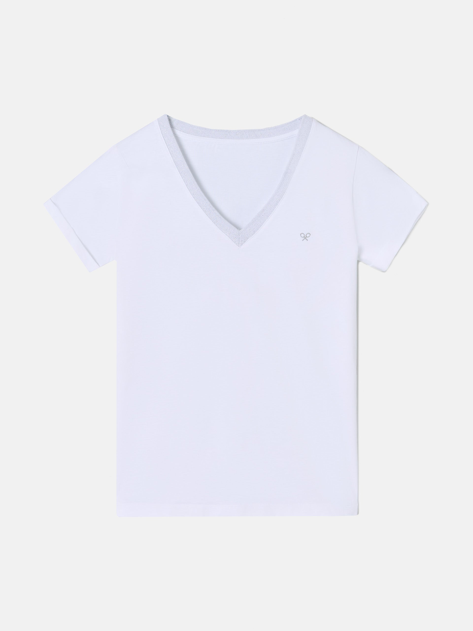 Camiseta woman detalle cuello pico blanca