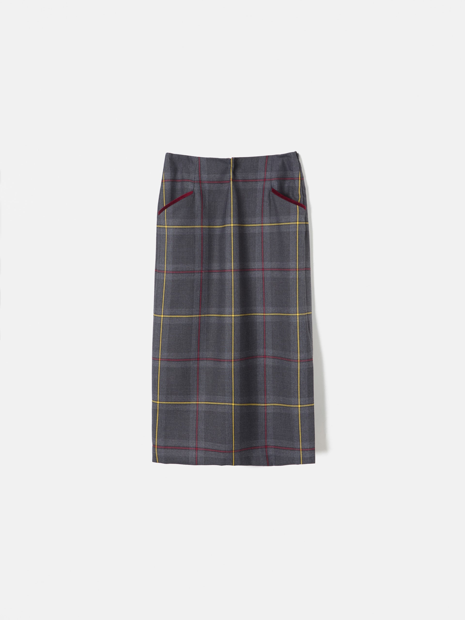 Falda midi cuadro tartan gris y burdeos