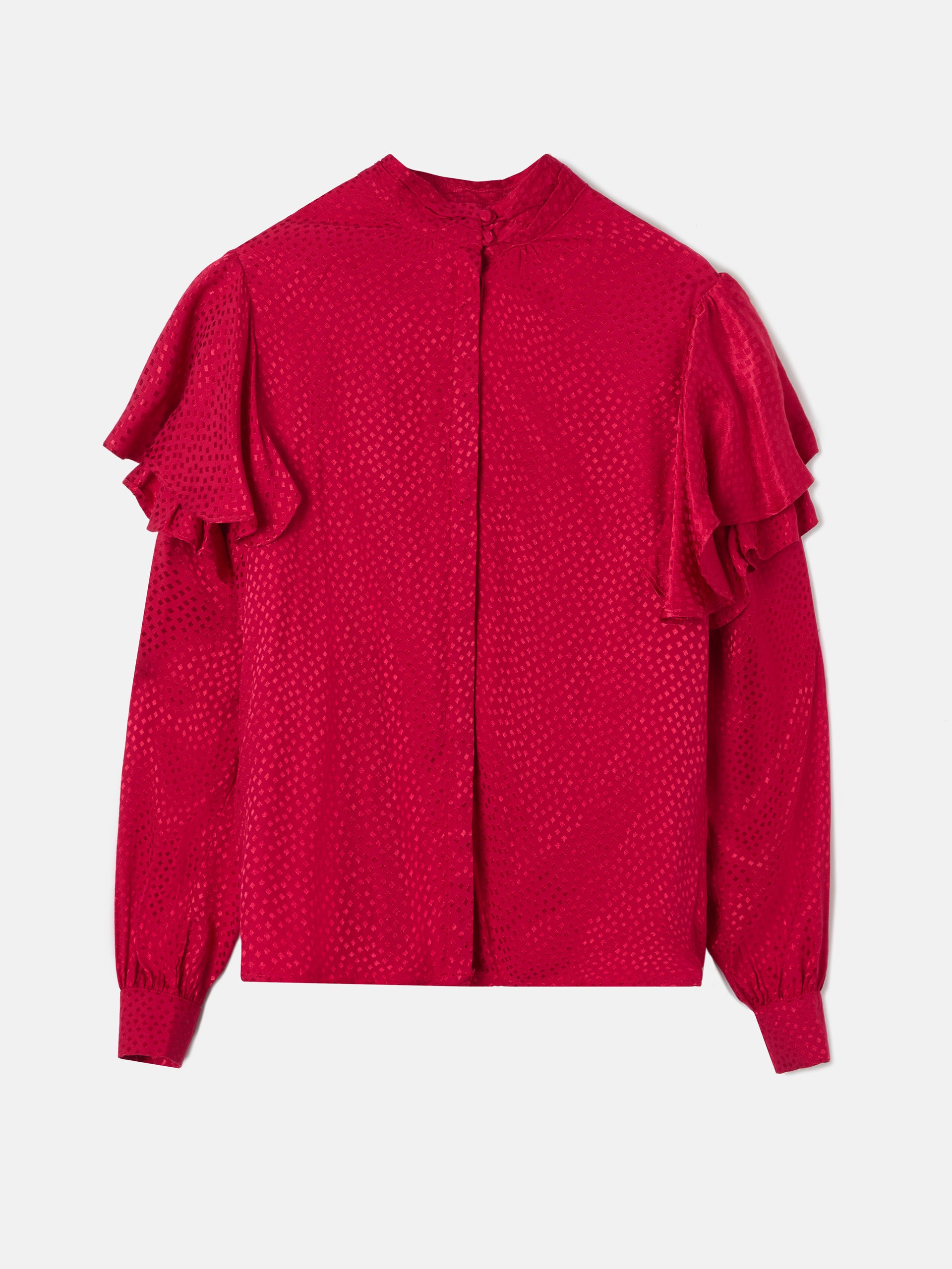 Blusa volantes jacquard rojo