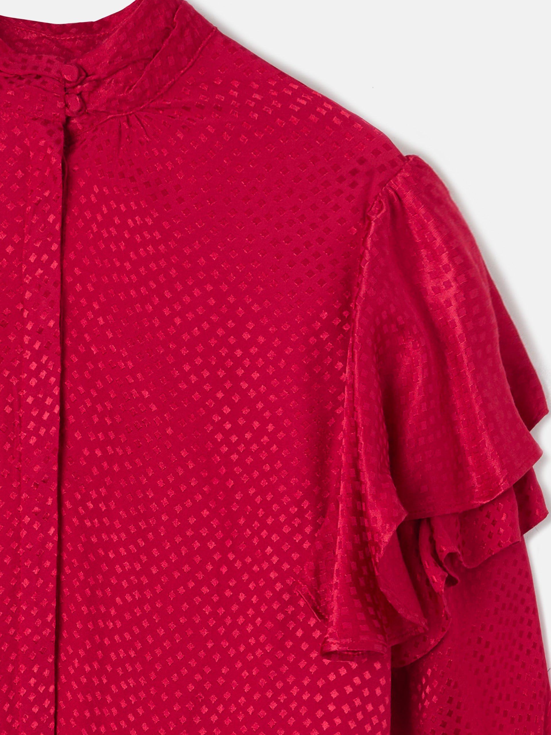 Blusa volantes jacquard rojo