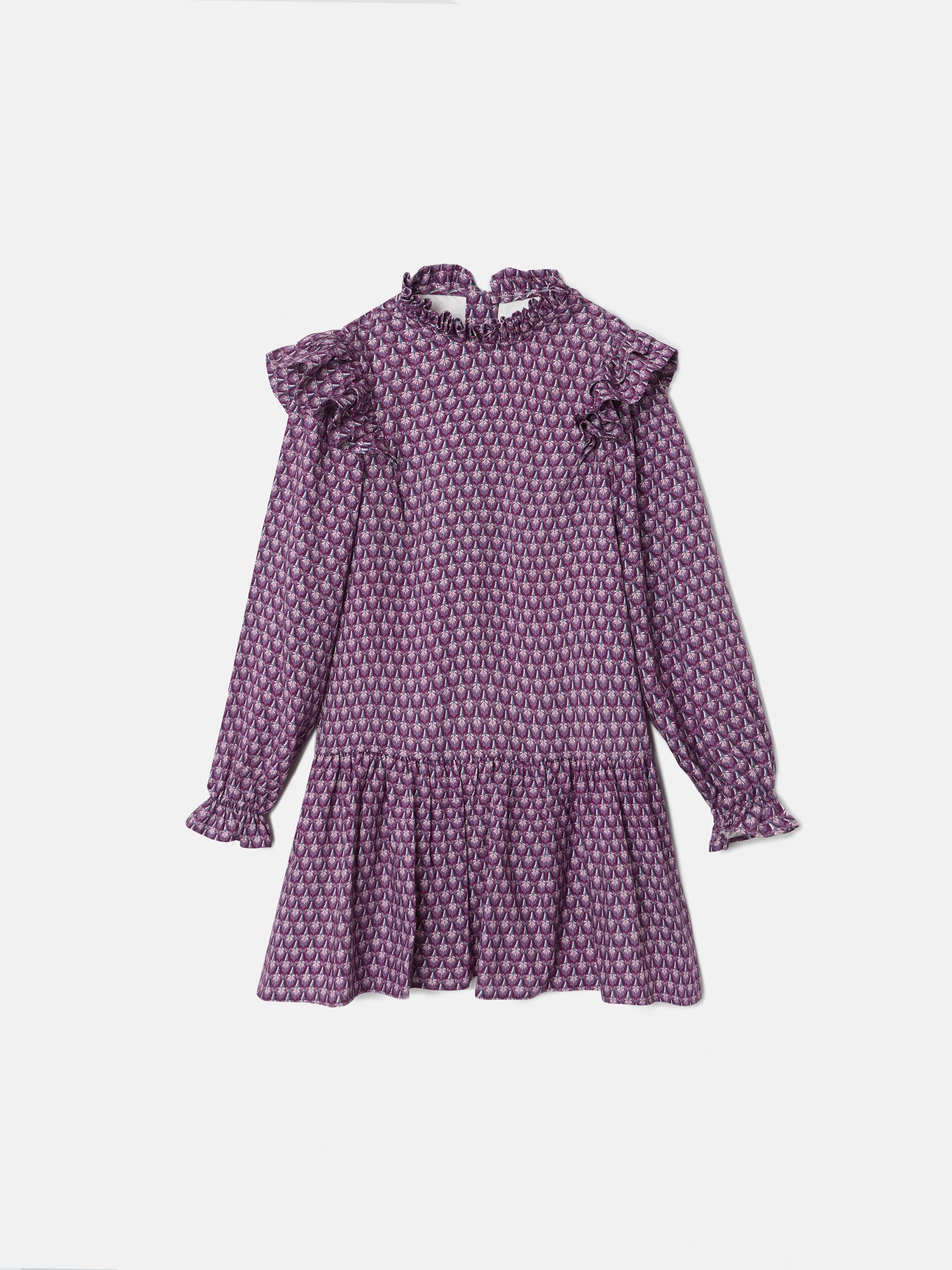 Vestido girl mini volantes flores moradas