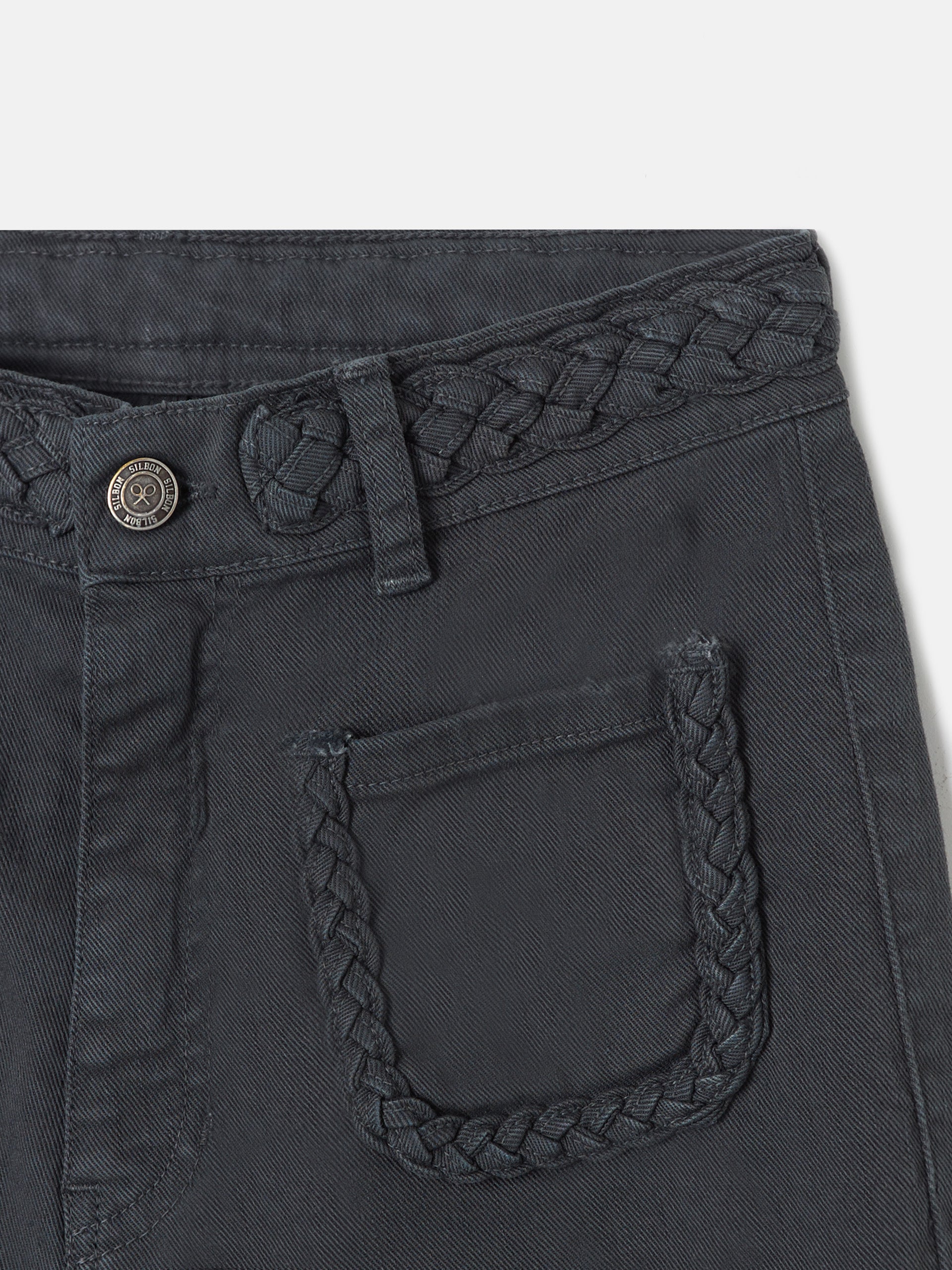 Pantalon flare detalle trenza gris