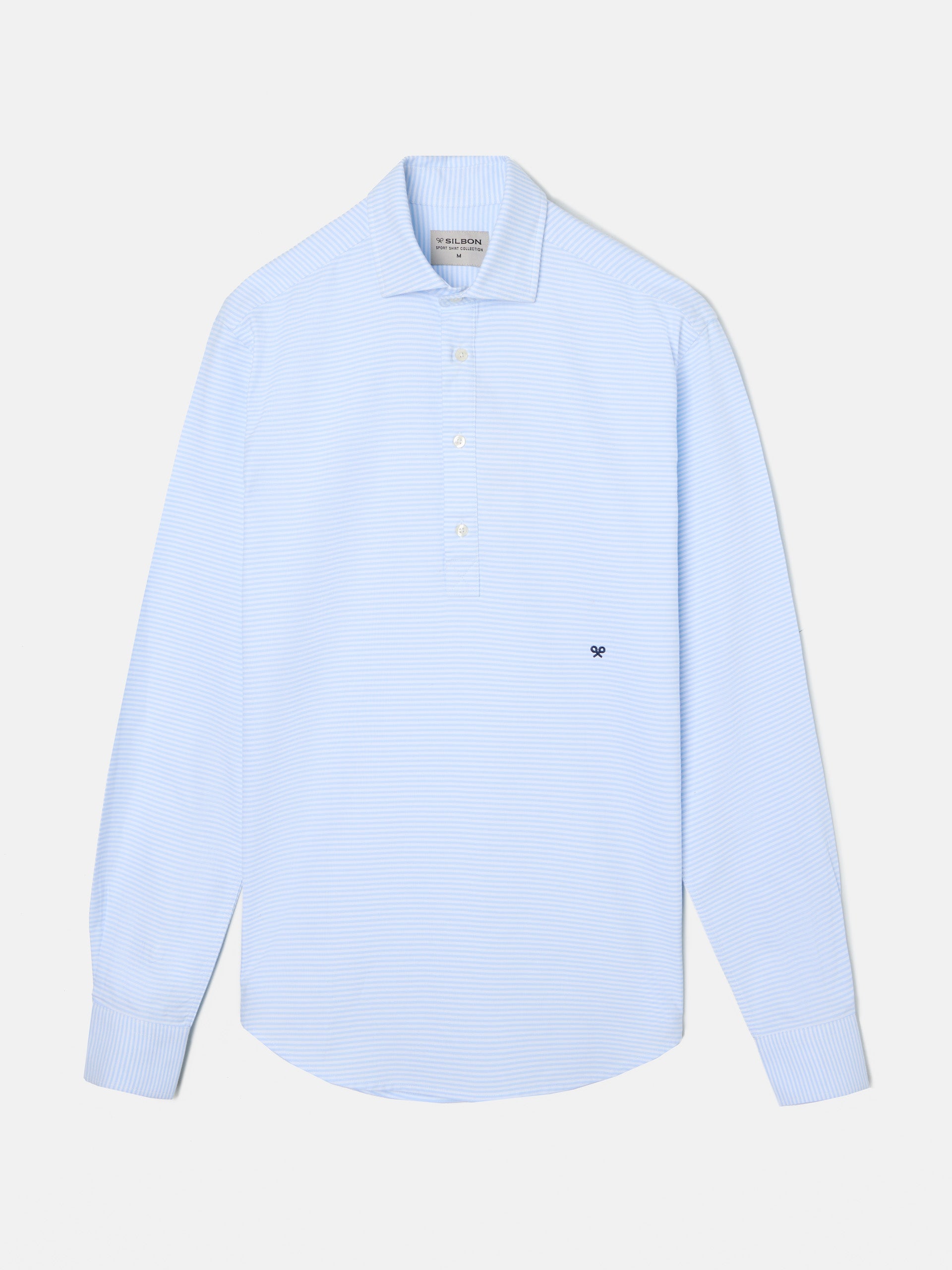 Polera sport oxford raya horizontal celeste