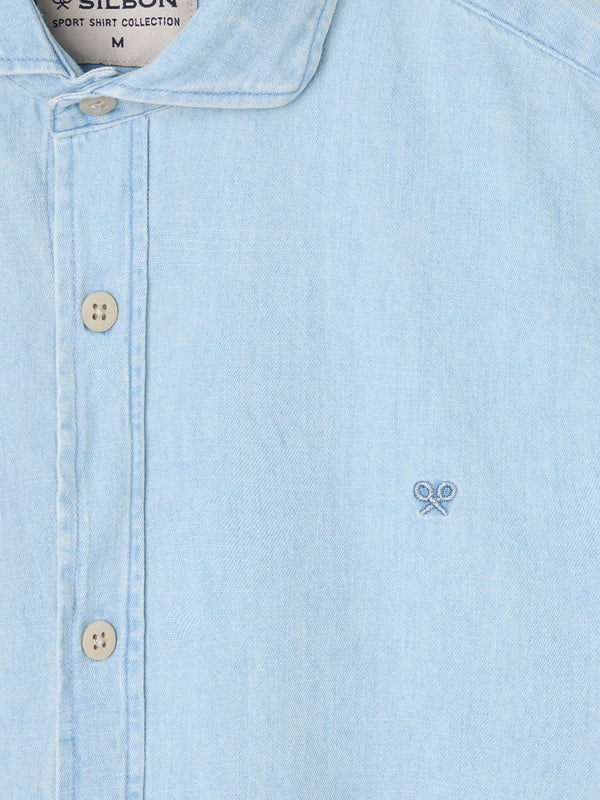 Camisa sport denim cutaway light blue