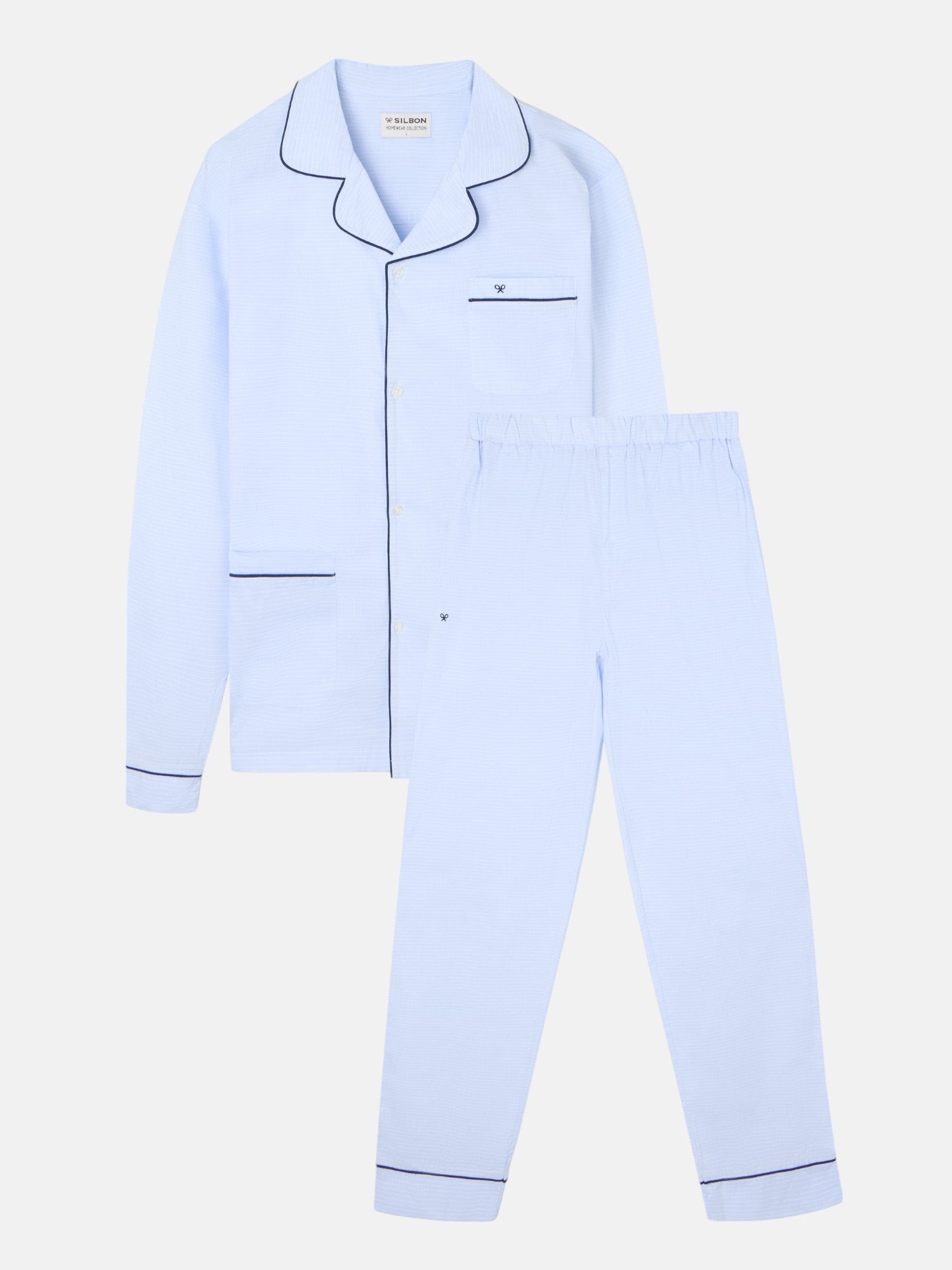 Pyjama chemise silbon rayé bleu clair