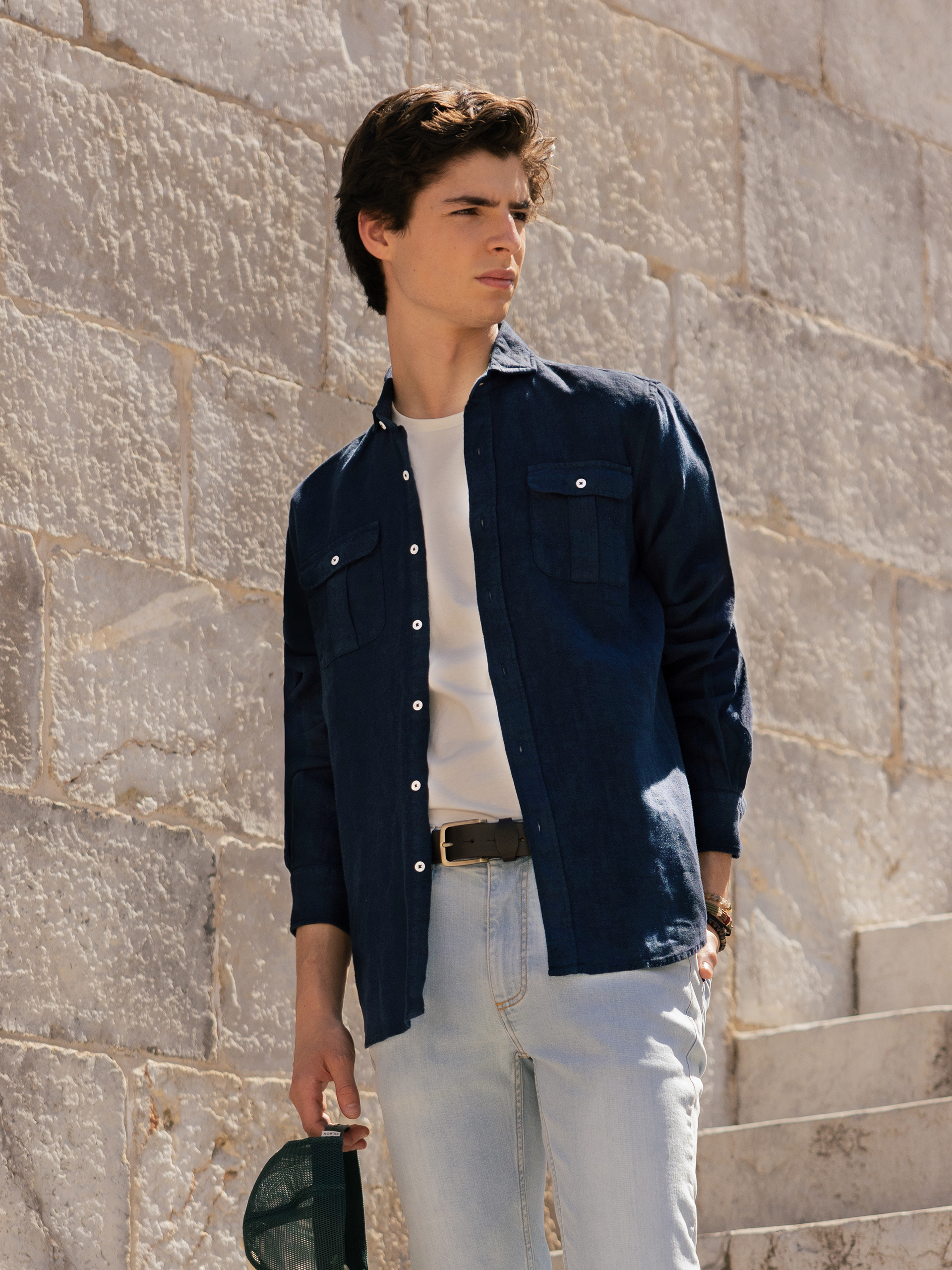 Navy blue warm linen sport shirt