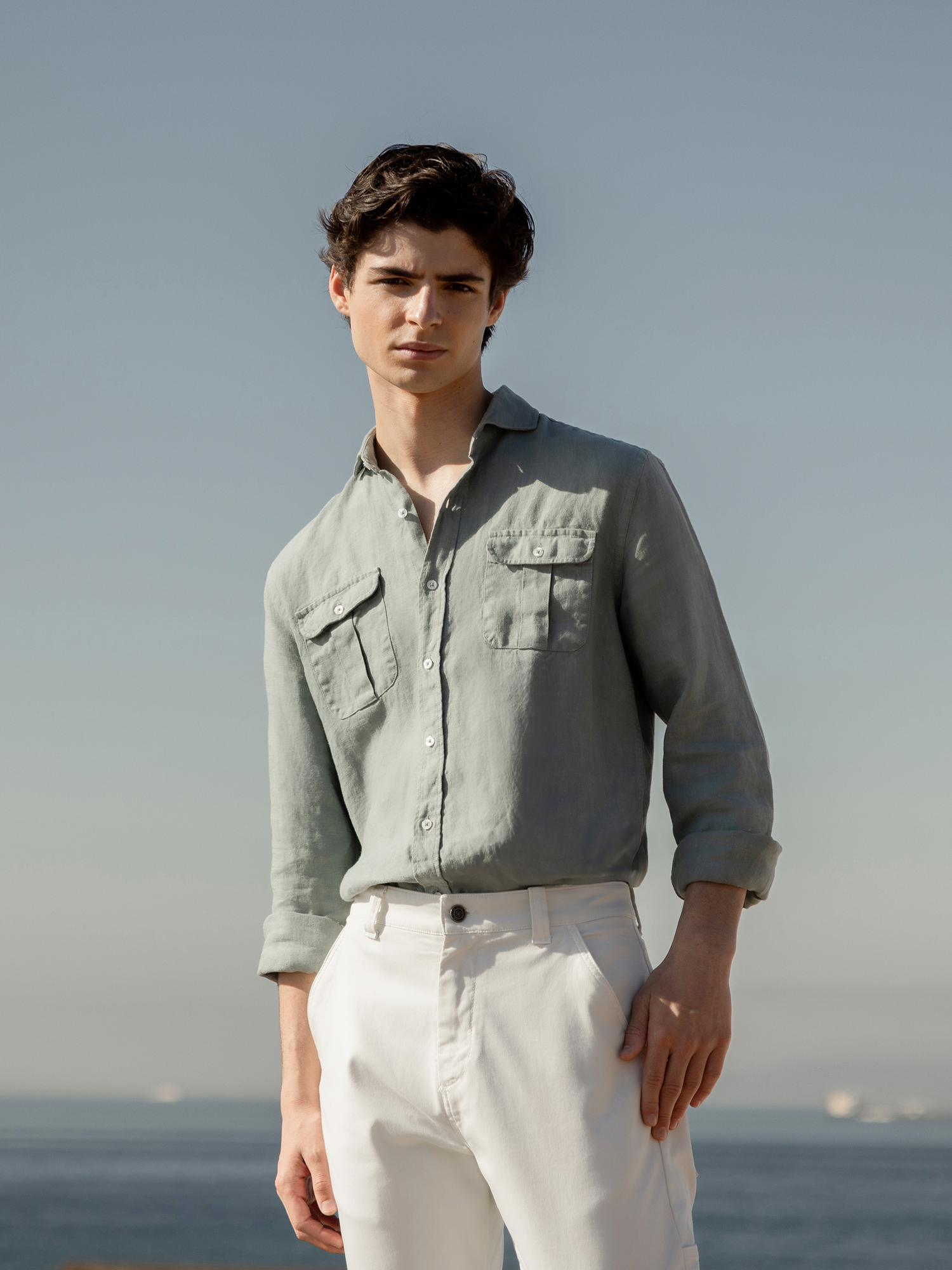 Green warm linen sport shirt