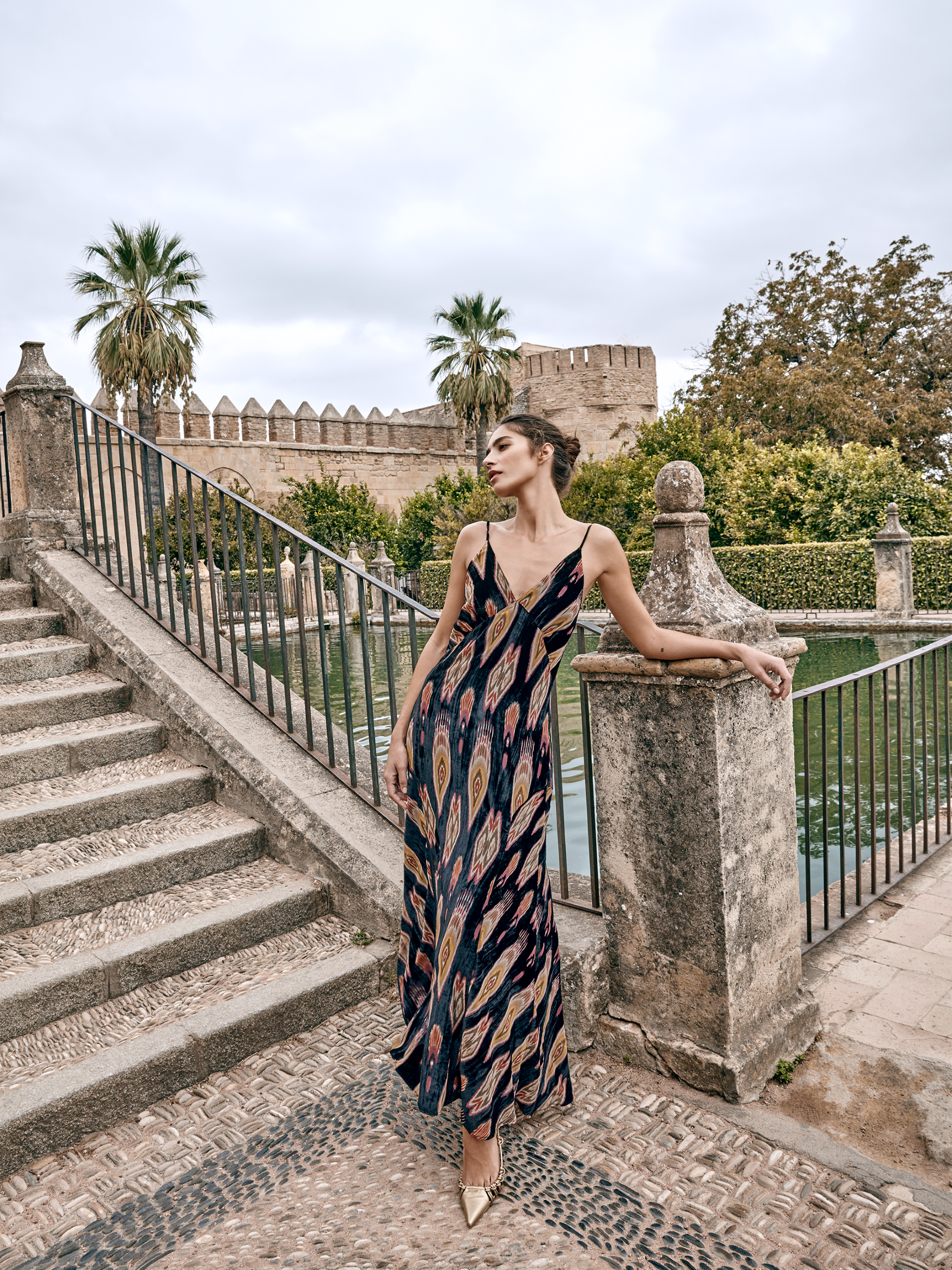 Unique woman dress with velvet print