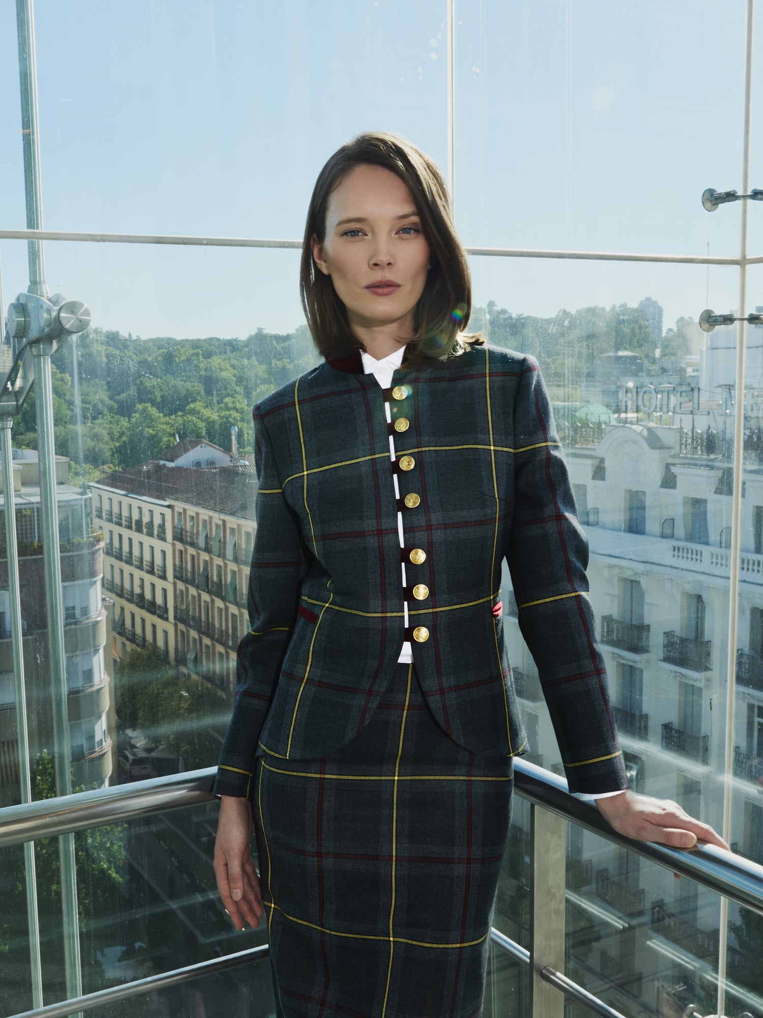 Tartan check grey and burgundy Blazer