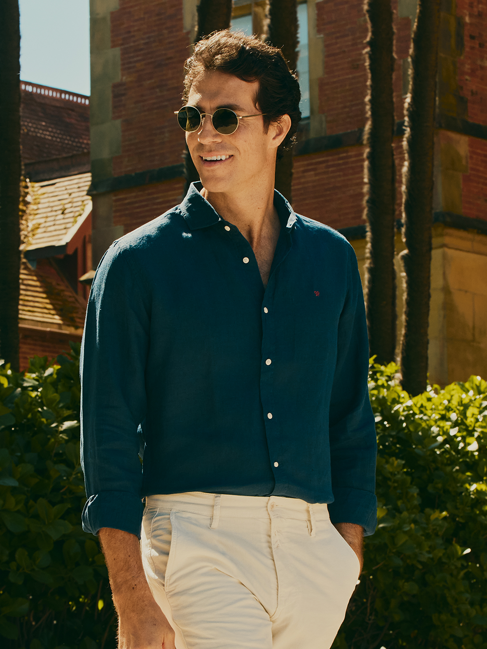 Navy blue linen sport shirt